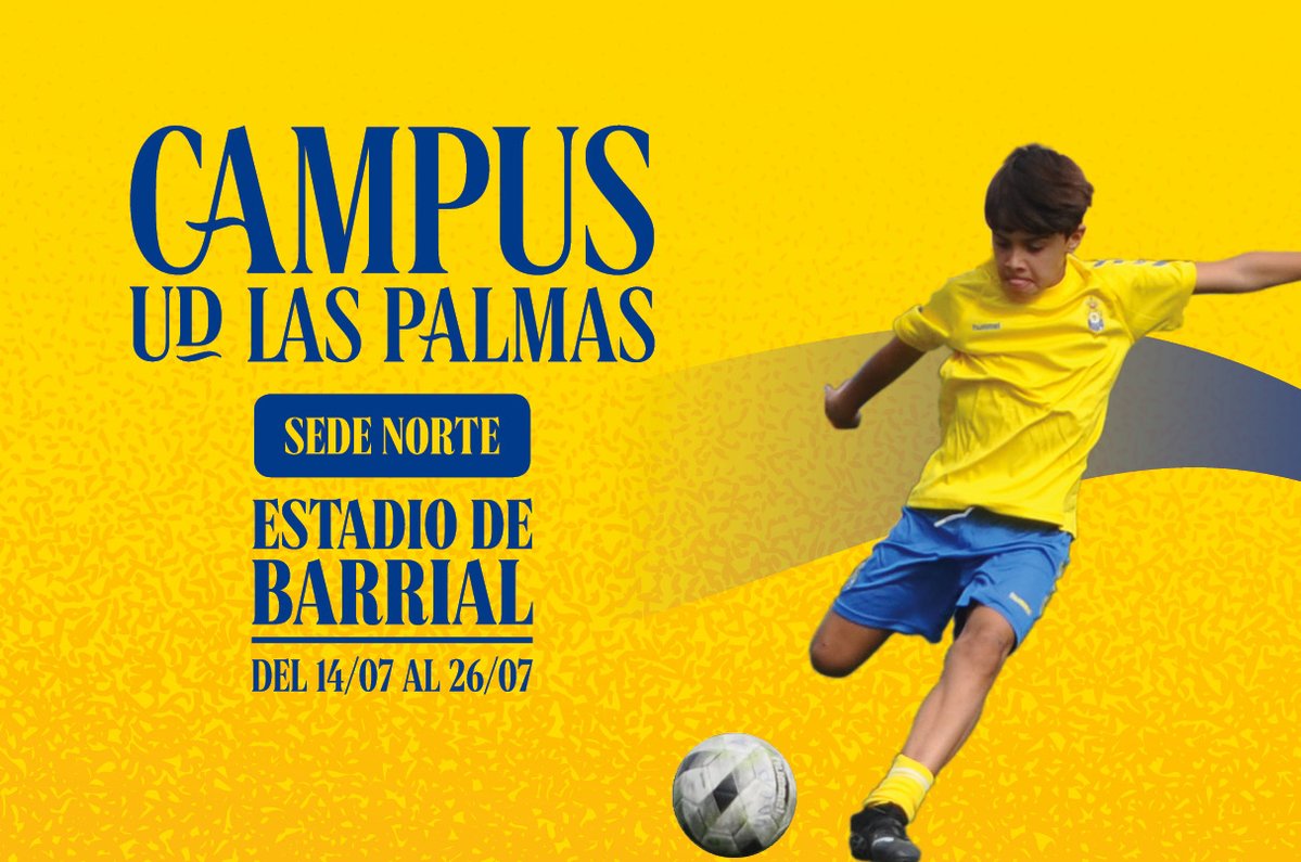 ⚽️ ¡Disfruta del Campus UDLP en Gáldar! 

🗓️ Del 14 al 26 de julio
🏟️ Estadio de Barrial 
ℹ️ udlaspalmas.es/inscripciones-…

#LaUniónHaceLasPalmas #SeremosMásUnión