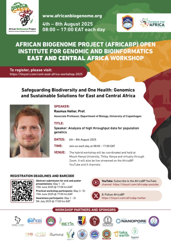 EA-Regional Workshop (@eaafricabp) on Twitter photo Elated to have <a href="/HellerRasmus/">Rasmus Heller</a> as one of instructors in this year's E.A <a href="/DAISEA_AfricaBP/">African BioGenome Project</a> conference. The training will focus on #Analysis of High throughput #data for #population #genetics. The training will be virtual and coordinated from <a href="/koebenhavns_uni/">Københavns Uni</a>
<a href="/AnneMuigai_Prof/">Prof Anne Muigai</a> Elated to have <a href="/HellerRasmus/">Rasmus Heller</a> as one of instructors in this year's E.A <a href="/DAISEA_AfricaBP/">African BioGenome Project</a> conference. The training will focus on #Analysis of High throughput #data for #population #genetics. The training will be virtual and coordinated from <a href="/koebenhavns_uni/">Københavns Uni</a>
<a href="/AnneMuigai_Prof/">Prof Anne Muigai</a>