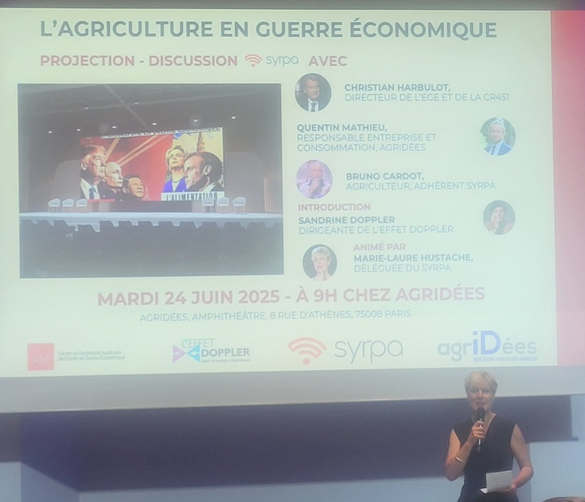 Conference <a href="/SYRPAcom/">SYRPA</a> / <a href="/SAFThinkTank/">Agridées</a>  sur le thème "L'agriculture en guerre économique", animée par @mlh2011. Avec les témoignages de <a href="/BruCardot/">Bruno 😅Salut Salut</a>, Cristiano Harbulot, directeur de <a href="/ege_fr/">EGE</a> <a href="/MathieuQuentin4/">Quentin Mathieu</a> et <a href="/SANDRIDOP/">Sandrine Doppler - Mes tweets n'engagent que moi</a>
Le film d'introduction est ici =&gt; youtu.be/CSNY3iU-93o?si…