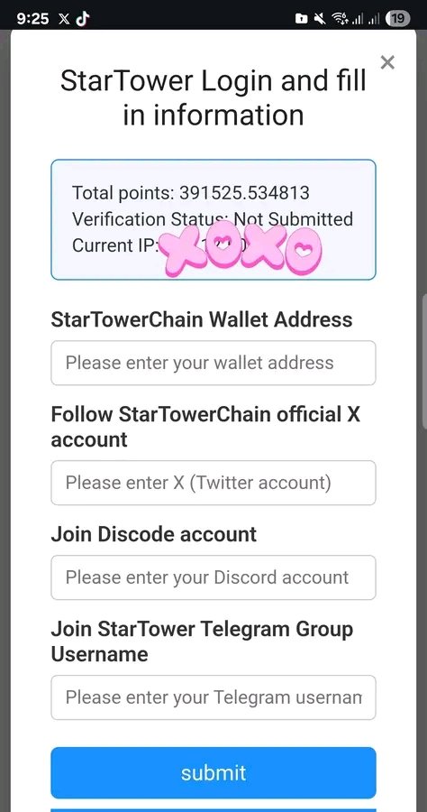 Startower KYC Update!

✅ Go to startower.fr
• Login your Startower account [Email and Password]
• Fill the details
• Submit

HAVE YOU COMPLETED YOUR STAR TOWER KYC???