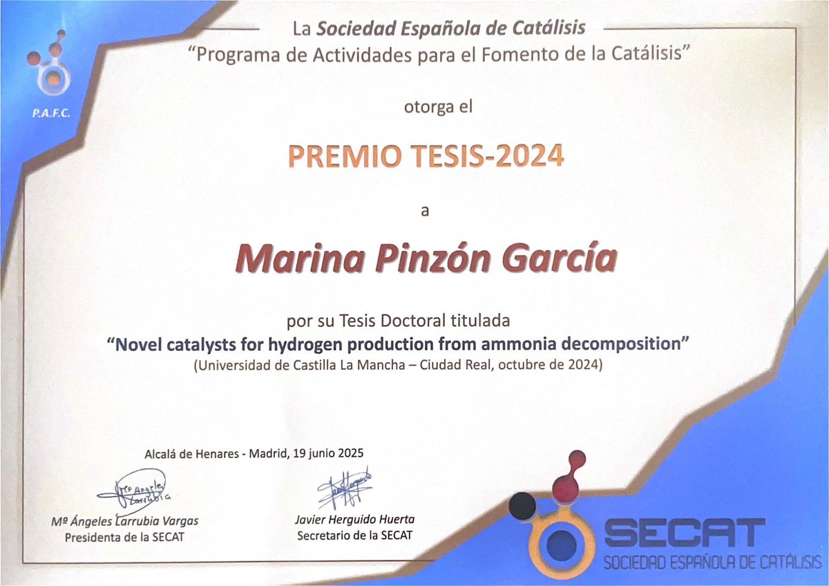 Catalysis and Materials UCLM (@catmat_uclm) on Twitter photo Broad participation by our <a href="/mariinapg/">Marina Pinzon Garcia, Ph.D.</a> at #SECAT2025, with a poster on her latest pre-doctoral research and a keynote on her thesis (Best Thesis Award SECAT 2024). Congrats, Marina, and thanks to SECAT for the recognition! 🙌🏆♻⚡ Broad participation by our <a href="/mariinapg/">Marina Pinzon Garcia, Ph.D.</a> at #SECAT2025, with a poster on her latest pre-doctoral research and a keynote on her thesis (Best Thesis Award SECAT 2024). Congrats, Marina, and thanks to SECAT for the recognition! 🙌🏆♻⚡