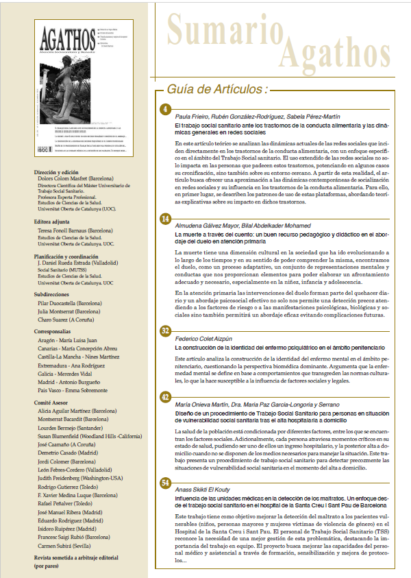 En diciembre de 2024 la SCETSS y Agathos estrecharon sus lazos. 

La difusión de investigaciones aplicadas de los equipos del sistema sanitario es nuestra prioridad, con especial énfasis en el trabajo social sanitario
#TrabajoSocialSanitario
#MUTSS_UOC 

agathosediciones.com/shop/revista-a…