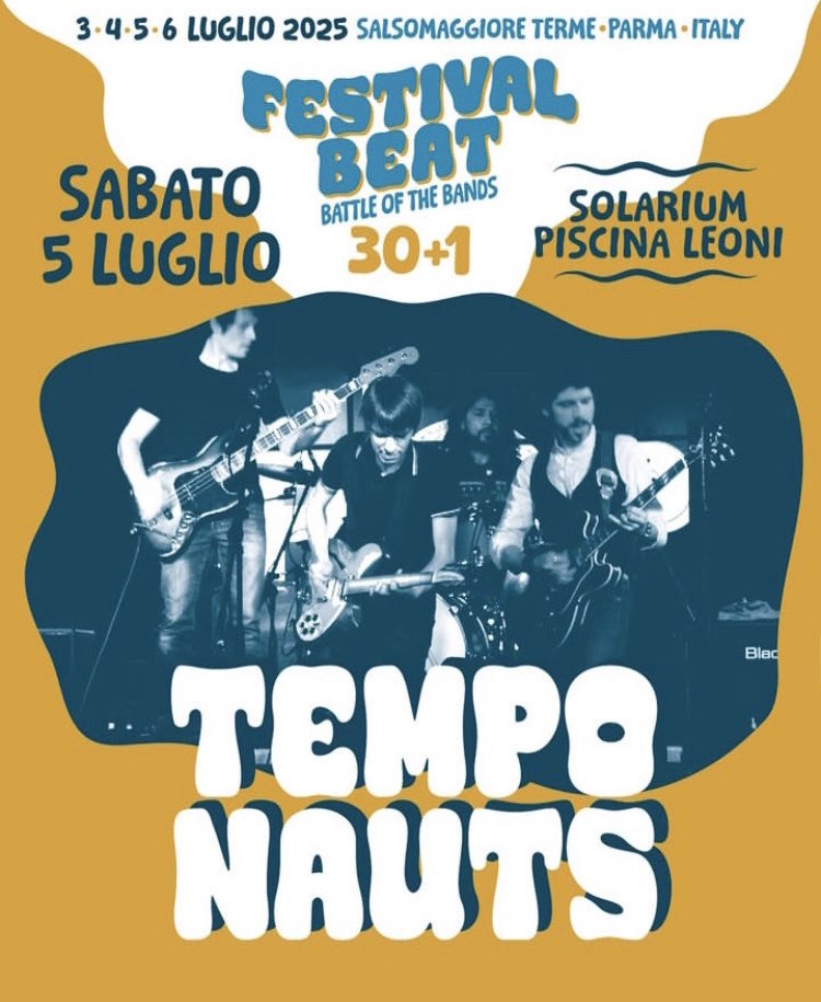 Temponauts's tweet image. Temponauts @ Festival Beat 2025.
Sabato 5 luglio.

#thetemponauts. #powerpop #janglerock #janglepop #paisleyunderground #RockAndRoll