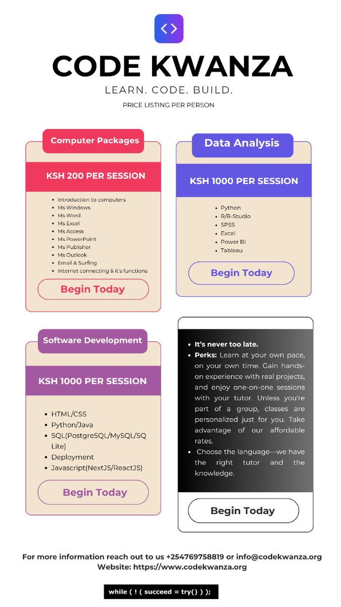 TOMOCHIEL's tweet photo. 1. Learn to Code with CodeKwanza.
 2. 100%  Trainings. 
3. Beginner to Pro.
4. Join a Community of Builders.
5. Apply Today!

#JoinCodeKwanza https://t.co/47p7Kp74In