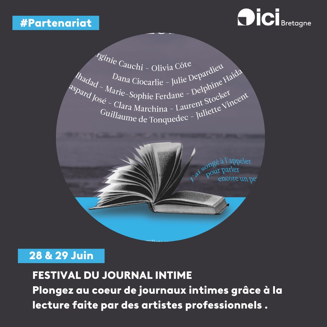 #Partenariat
Découvrez, ce week-end, le festival du journal intime. Ce festival vous offre une diversité de lectures et d’échanges dans une ambiance chaleureuse et intimiste.
ICI Bretagne est ravi de pouvoir accompagner cet évènement !