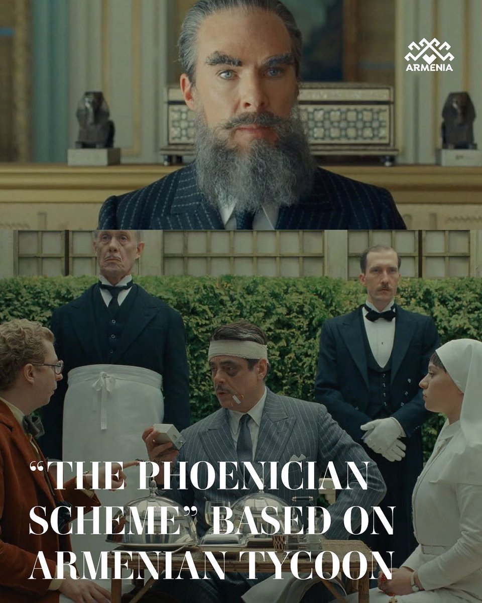 🎬🇦🇲 3 Armenian Facts About “The Phoenician Scheme” by Wes Anderson, that premiered at Cannes 2025 &amp; already smashing box office records:

1️⃣ Korda (del Toro) is born in Yerevan;
2️⃣ Inspired by oil tycoon Calouste Gulbenkian;
3️⃣ Cumberbatch plays Nubar, echoing Gulbenkian’s son.