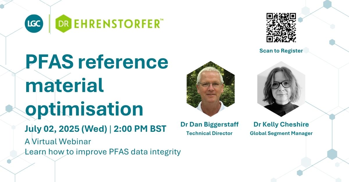 LGCStandards's tweet image. ✨ One week to go! Don’t miss our free #webinar &quot;PFAS reference material optimisation&quot; on July 2nd—designed for professionals working in #PFAStesting.
🔗Register now: ow.ly/KCXQ50WbyZT
📢 If your lab needs to stay ahead of evolving #PFASregulations—this session is for you.