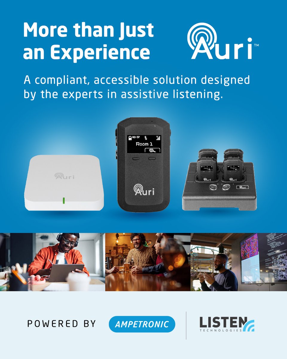 More than an experience, true #accessibility. Auri™ is built by #Ampetronic | #ListenTechnologies, the driving force behind modern #assistivelistening. It’s compliant, inclusive, and powered by decades of expertise. Leadership in audio accessibility. #Audioforall #Auracast