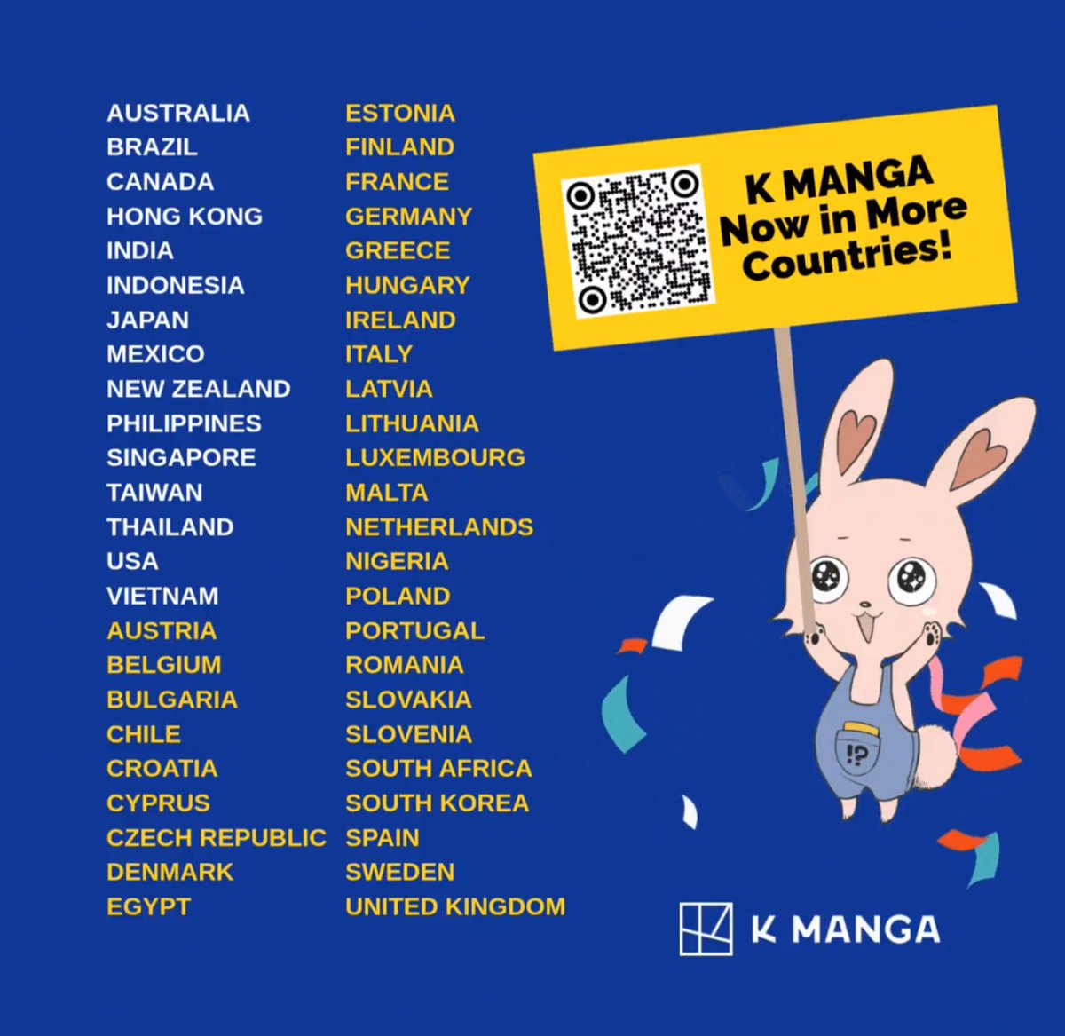 Big News! Kodansha's Manga Reading App 'K Manga' is NOW available in large parts of EUROPE including UK, France, Spain, Italy and Germany!

Finally! It took way too long but now eueopean readers can read a huge catalogue of Kodansha legally including Blue Lock, Kaoru Hana and