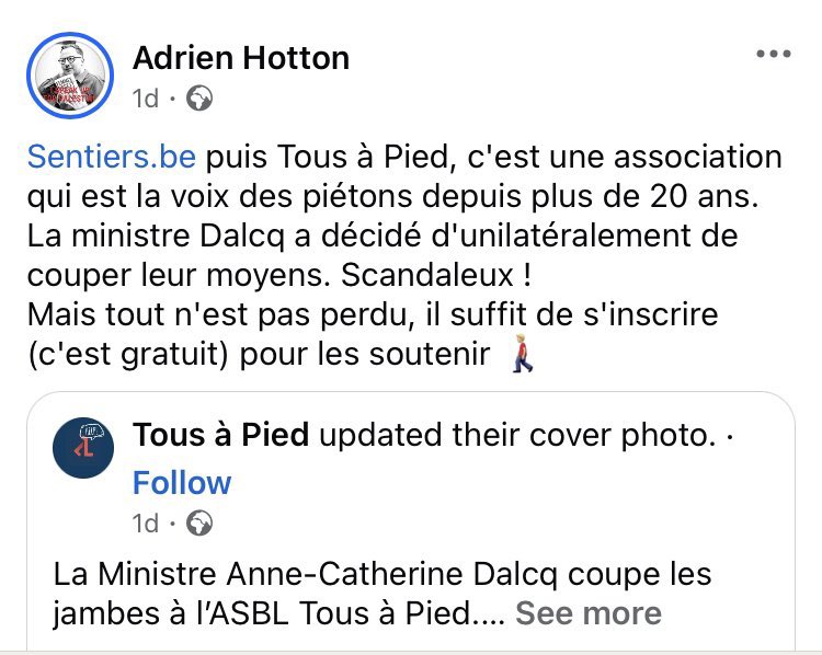 Obs_des_verts's tweet photo. Qui connaît l’ASBL Tous à Pied ?
Située à #Namur, cette asso proche d’@Ecolo emploie 11 salariés. Ils vont être prochainement mis… tous à pied suite à la perte de leurs #subsides.
En 2023, l’ASBL a touché 300.000 € de @celine_tellier pour promouvoir la marche en Wallonie. https://t.co/e5quvtAscd
