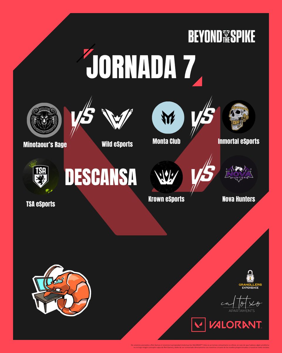🔥JORNADA 7🔥

<a href="/Minotaurs_Rage/">Minotaur's Rage</a> 🆚@WILDesports_ES La lucha por pasar a play-off⚔️

<a href="/eSport_Inmortal/">Inmortal eSports</a> 🆚<a href="/Monta_Club/">Monta Club</a> La batalla por la segunda posición 📊

<a href="/krownclub/">Krown Esports</a> 🆚<a href="/NvHunterss/">Nova Hunters</a>

<a href="/TheSilentAzh/">TSA eSPORTS</a> 🛌