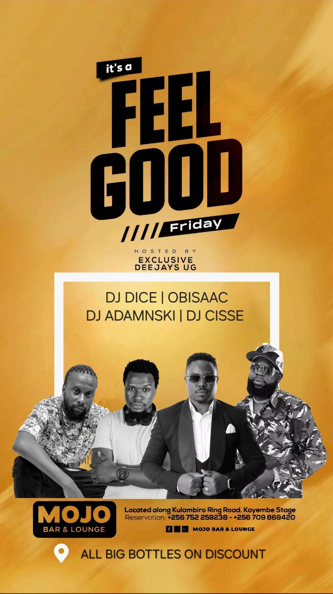 Ni Furahidayyy…<a href="/mojolounge256/">MOJO LOUNGE - KULAMBIRO.</a> …its going down with me and the team 
<a href="/cissethedeejay/">Deejay Cisse</a> <a href="/OBISAAC1/">OBISAAC</a> <a href="/iam_diceUg/">IamDice.</a> 🔥🔥