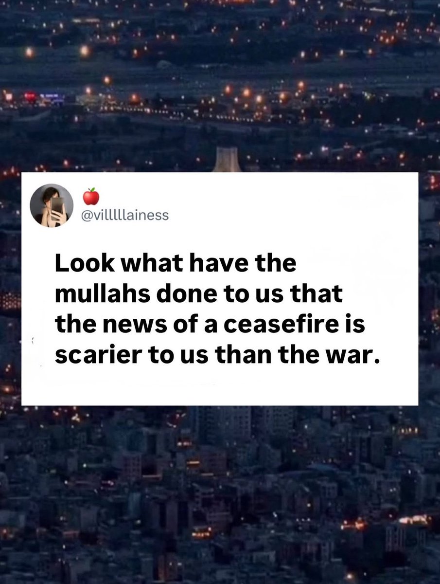 femmeazadi's tweet image. « Imaginez ce que les mollahs nous ont fait subir pour que l’annonce d’un cessez-le-feu nous effraie plus que la guerre. »

Le véritable bain de sang va commencer … la répression féroce du régime va s’abattre sur le peuple iranien. Comme toujours, ils se vengeront sur notre…