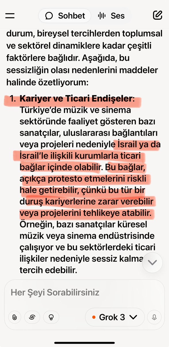 Grok’un malûmu ilâmıdır. 

Filistin konusunda Türkiye’mizdeki üpünlü sıpstar pasparlak arkadaşlar neden sessize alınmış? 

Meşhur yaTay zekâ Grok efendiye sorduk;
Bakın ‘aynamızdan’ bize yansıyana. 👇
#FreePalestineFreeWorld