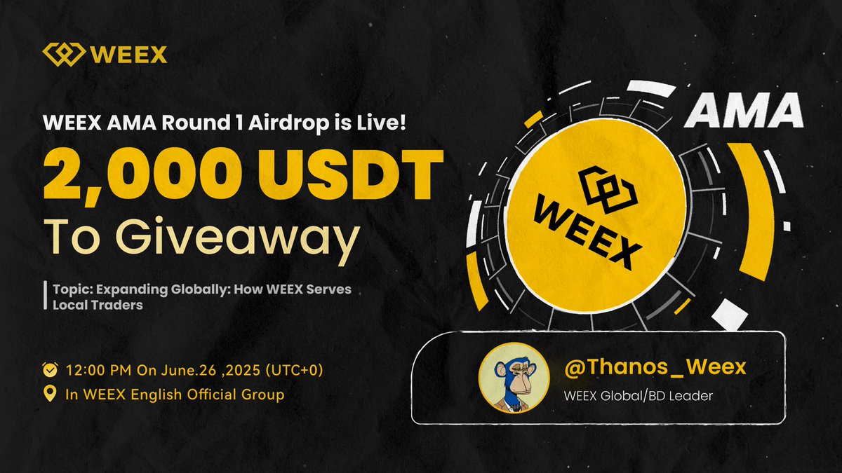 WEEX_Official's tweet image. 🎉 WEEX AMA Round 1 Airdrop is Live!
Invite friends to join the #WEEX AMA and win your share of 2,000 USDT!

📅 Date: June 24-June 31 
📍 AMA Location:  bit.ly/3ZKk7qR
💰 Register：bit.ly/3GdG1vT
✅ Fill out form to join:  forms.gle/hyzdYURuzqhjFN…

#WEEXAMA