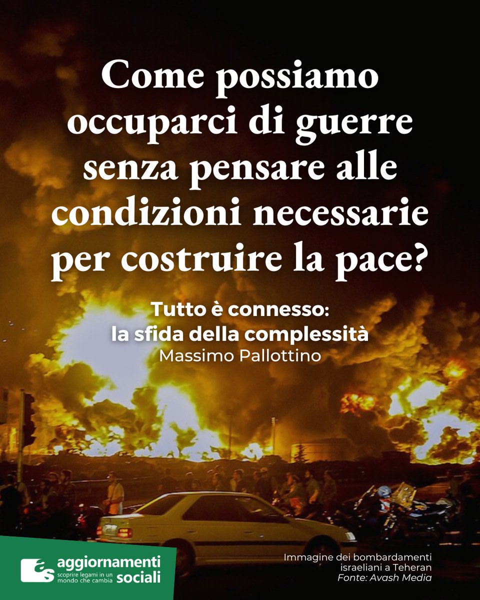 🕊Iran, Israele, Palestina, Ucraina, Sudan: in un mondo sempre più lacerato dalla guerra, c'è spazio per la pace?

🧩Il primo passo è accogliere la complessità, perché "Tutto è connesso". Il contributo di Massimo Pallottino per i 10 anni di #Laudatosi: aggiornamentisociali.it/articoli/tutto…