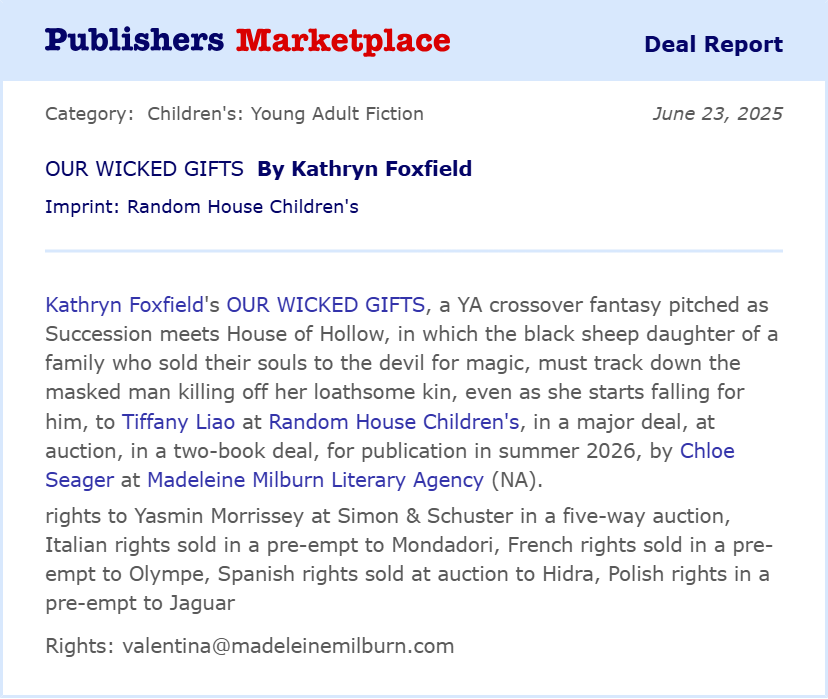 Kathryn Foxfield Updates 🎠 (@kathrynfoxfield) on Twitter photo I have a new book coming out next June 2026 and I'm so excited to finally get the chance to write YA fantasy! A huge thank you to <a href="/randomhousekids/">Random House Children's Books</a> and <a href="/ChloeSeager/">Chloe Seager</a> for making this happen. I have a new book coming out next June 2026 and I'm so excited to finally get the chance to write YA fantasy! A huge thank you to <a href="/randomhousekids/">Random House Children's Books</a> and <a href="/ChloeSeager/">Chloe Seager</a> for making this happen.