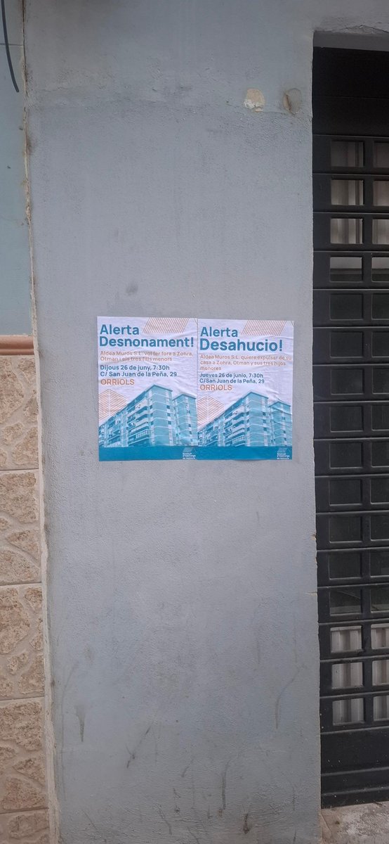 🔵 El pròxim dijous hem de concentrar de nou les nostres forces a Orriols per aturar el desnonament de Zohra i Otman.

Enfortim l'organització sindical contra rendistes i especuladors, protegim les nostres cases. T'esperem!! 🙌