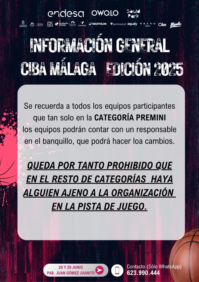 CIBA Málaga (@cibamalaga) on Twitter photo 📣 ¡𝑰𝑵𝑭𝑶𝑹𝑴𝑨𝑪𝑰𝑶́𝑵 𝑰𝑴𝑷𝑶𝑹𝑻𝑨𝑵𝑻𝑬.ᐟ
Tan solo en la CATEGORÍA PREMINI podrá haber un responsable de equipo en la pista durante los partidos.
➡️ <a href="/bernirodriguez5/">Berni Rodríguez</a> I <a href="/JmCalderon/">José Manuel Calderón</a> I @23asanchez
#CIBAMalaga #CIBA #Baloncesto #Fuengirola 📣 ¡𝑰𝑵𝑭𝑶𝑹𝑴𝑨𝑪𝑰𝑶́𝑵 𝑰𝑴𝑷𝑶𝑹𝑻𝑨𝑵𝑻𝑬.ᐟ
Tan solo en la CATEGORÍA PREMINI podrá haber un responsable de equipo en la pista durante los partidos.
➡️ <a href="/bernirodriguez5/">Berni Rodríguez</a> I <a href="/JmCalderon/">José Manuel Calderón</a> I @23asanchez
#CIBAMalaga #CIBA #Baloncesto #Fuengirola