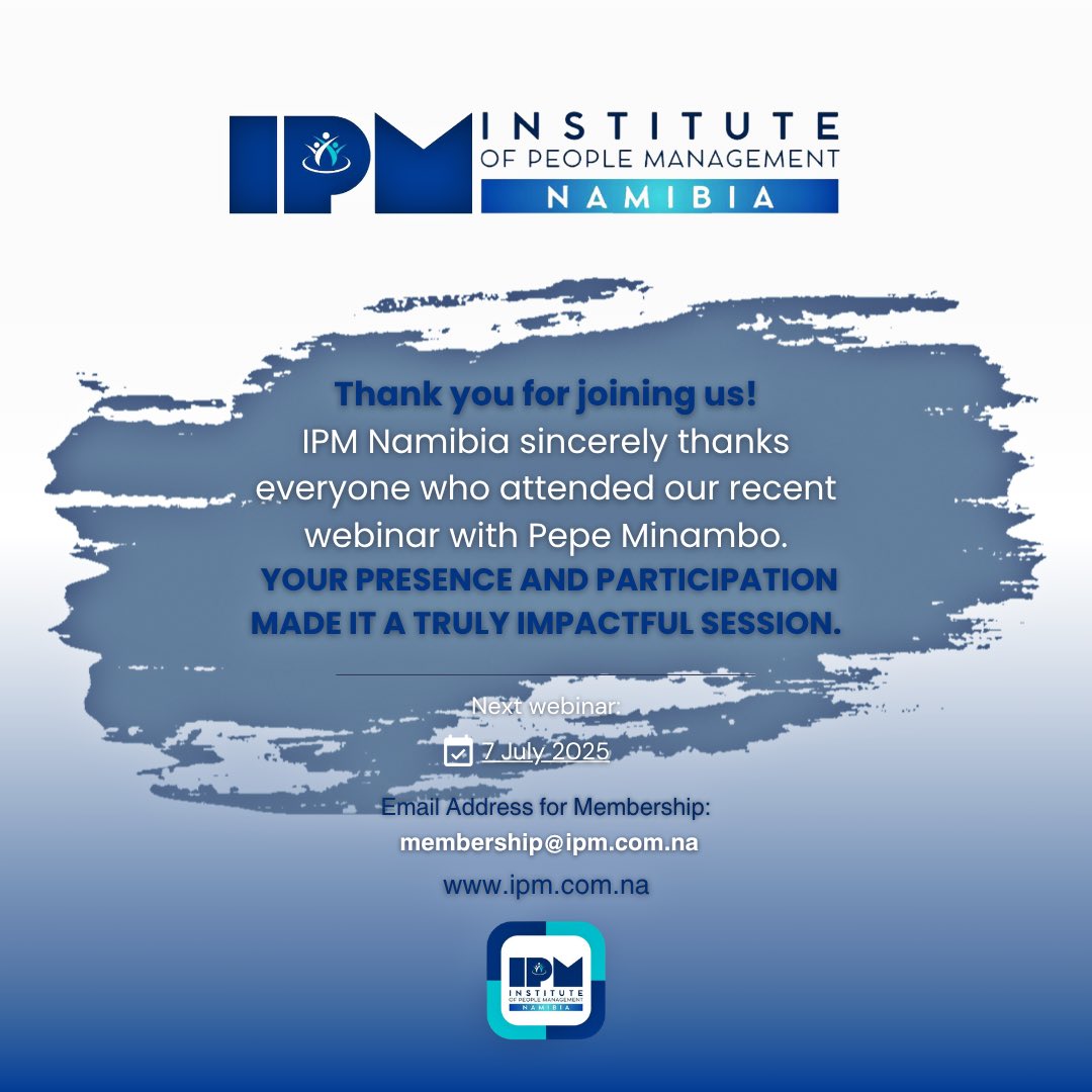 ipm_namibia's tweet photo. Clarity fuels productivity! Align your team goals this week and drive momentum. 🔥
Don’t miss our next webinar—more details dropping soon! #HRInsights #IPMNamibia https://t.co/xuQn1uxpnS