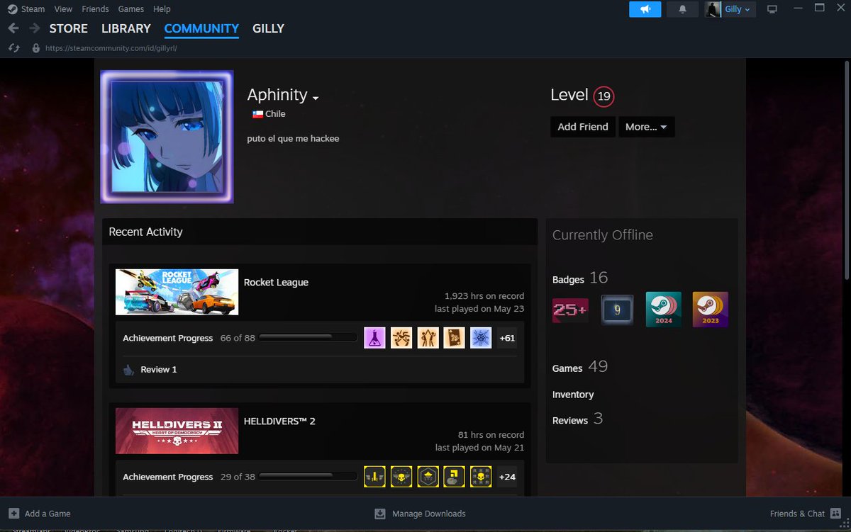 this is the person who stole my steam. the steam id is gillyrl
technically bought the account so steam is saying that i cant get it back but im p sure this guy aint the owner either so idek
