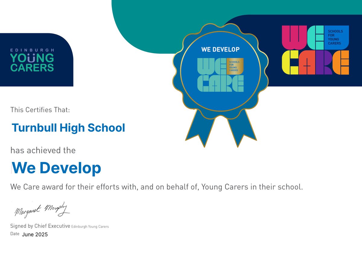 TurnbullHS's tweet photo. A massive well done to everyone involved🥳🥳

The judging panel commented on Turnbull’s ‘commitment and innovation’ shown while supporting young carer’s and said the ‘school’s dedication and enthusiasm’ really shone through in the evidence submitted. https://t.co/Az0XXmtMD7