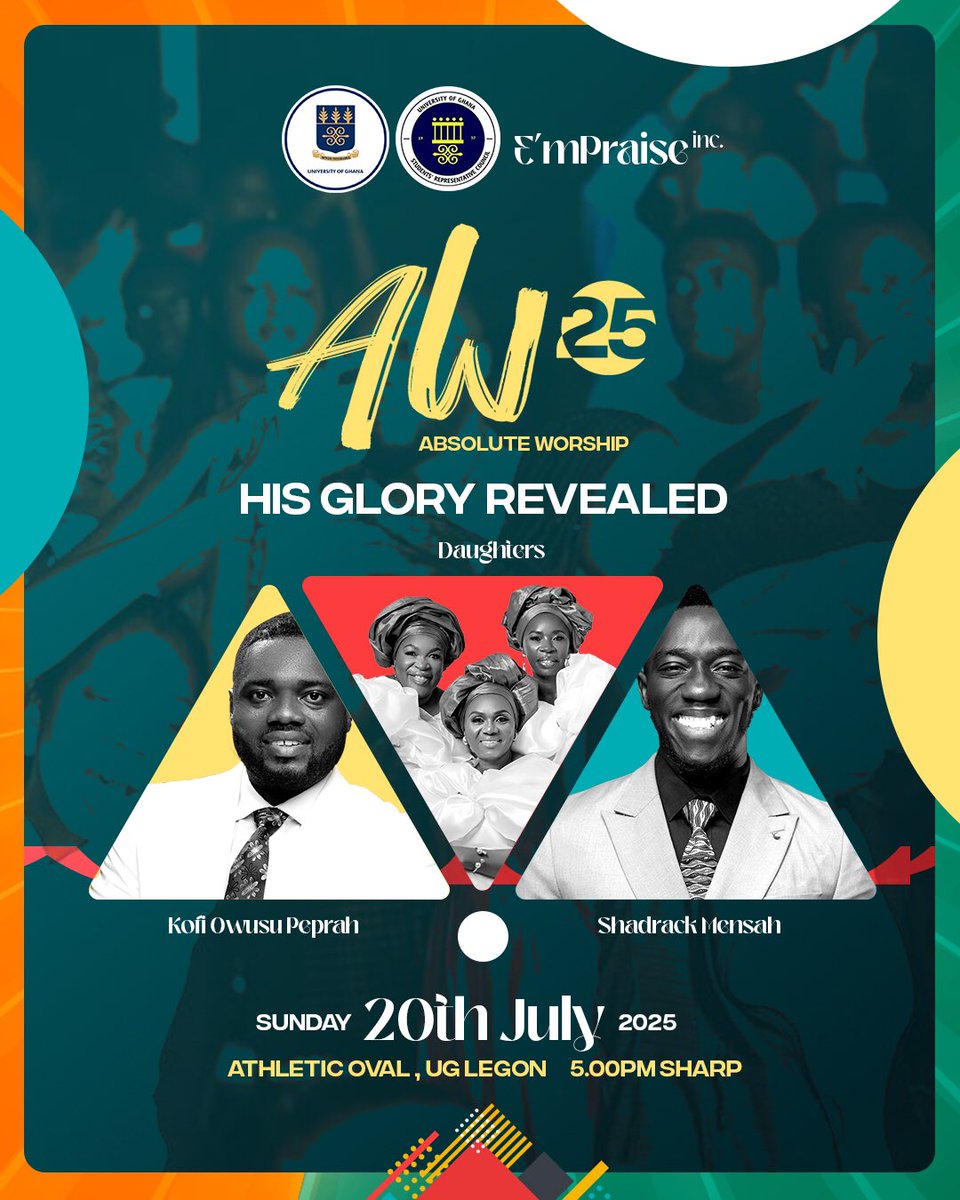 UG!!!!!!!!!!!!!!!

His Glory is Truly revealed🔥😇🎉

Make time with Em'praise as we come your way with Absolute Worship 25🙏. It's going to be an amazing time of fellowship. 

Tell your friend to tell another that we are comingggggggggg🎉💃💃🎊🎊🎉

#AW25
#Legon
#EmpraiseInUG