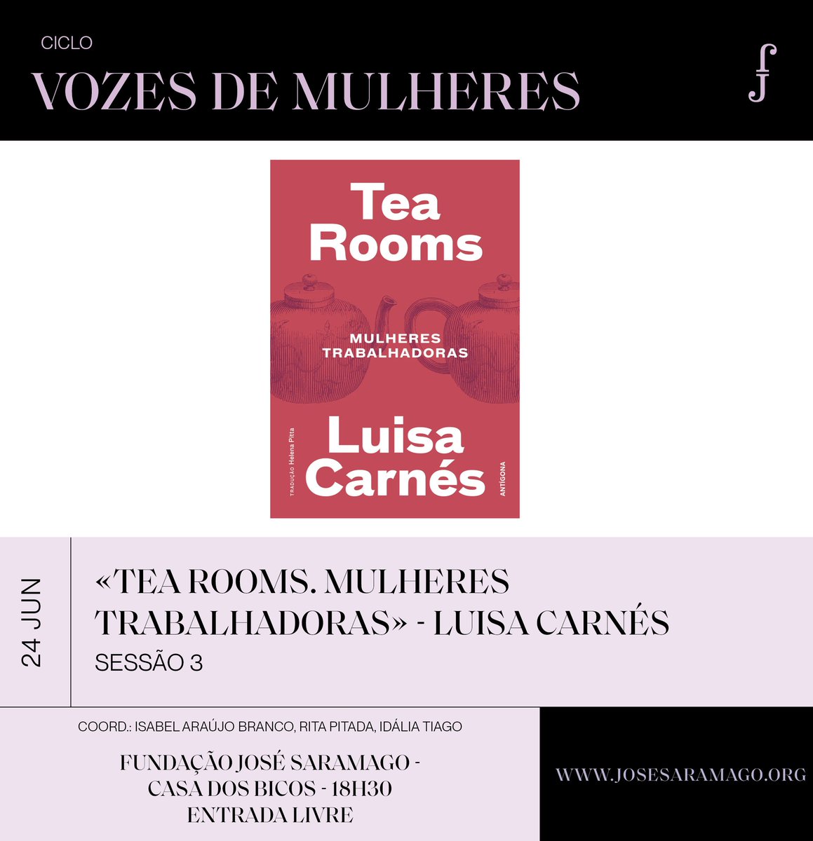 Hoje, pelas 18h30, conversaremos sobre «Tea Rooms. Mulheres trabalhadoras», livro da escritora espanhola Luisa Carnés, na terceira sessão do ciclo Vozes de Mulheres. 
Estão todas (e todos) convidadas!
