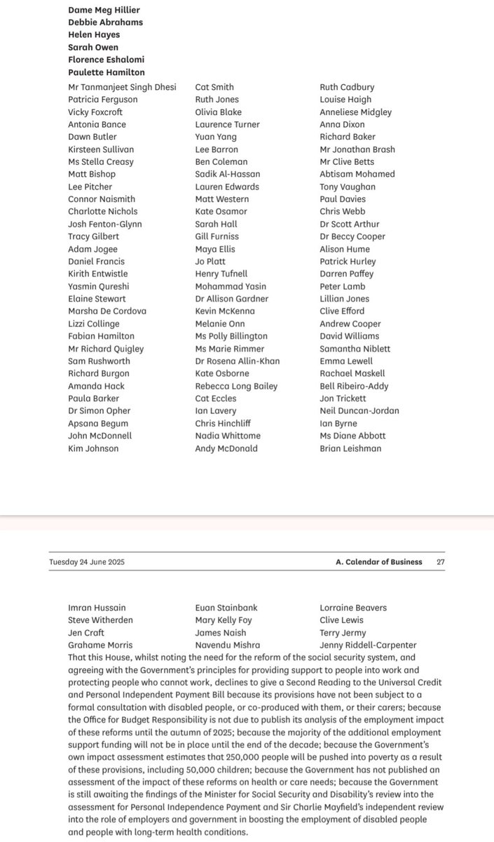 I’m one of 108 Labour MPs backing a Reasoned Amendment to oppose the Universal Credit &amp; PIP Bill.

Our concerns have been ignored, along with those of disabled people &amp; charities. These damaging cuts must be reconsidered. I didn’t come into politics to punish the most vulnerable.