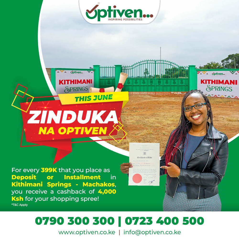 Optiven Limited (@optivenlimited) on Twitter photo ๐๐จ๐ฎ๐ซ ๐๐๐ ๐๐๐ฒ ๐๐ญ๐๐ซ๐ญ๐ฌ ๐๐ญ ๐๐ข๐ญ๐ก๐ข๐ฆ๐๐ง๐ข ๐๐ฉ๐ซ๐ข๐ง๐ ๐ฌ
>>youtu.be/Nzv1TeHZgKM?siโฆ
Looking to secure your future with a smart, value-driven investment? Kithimani Springs by Optiven gives you the peace of mind youโve been working for.
๐ง Water & power
๐ก Secure ๐๐จ๐ฎ๐ซ ๐๐๐ ๐๐๐ฒ ๐๐ญ๐๐ซ๐ญ๐ฌ ๐๐ญ ๐๐ข๐ญ๐ก๐ข๐ฆ๐๐ง๐ข ๐๐ฉ๐ซ๐ข๐ง๐ ๐ฌ
>>youtu.be/Nzv1TeHZgKM?siโฆ
Looking to secure your future with a smart, value-driven investment? Kithimani Springs by Optiven gives you the peace of mind youโve been working for.
๐ง Water & power
๐ก Secure
