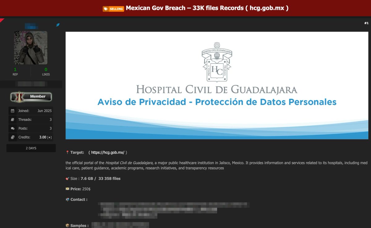 Mexican Hospital Civil de Guadalajara Allegedly Breached dailydarkweb.net/mexican-hospit…