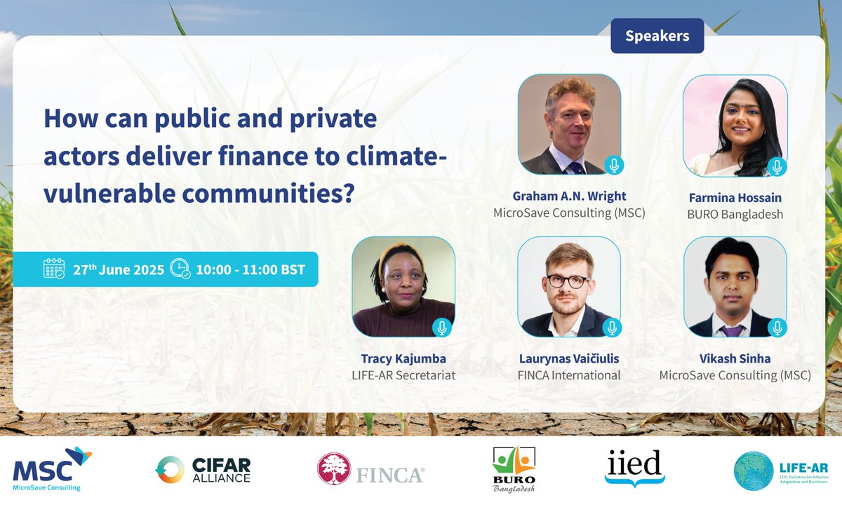 How can public &amp; private actors deliver finance to climate-vulnerable communities? Our experts will answer this question at #LondonClimateActionWeek with lessons from Bhutan, India, Bangladesh, and Burkina Faso. They will explore how public systems, financial institutions &amp;