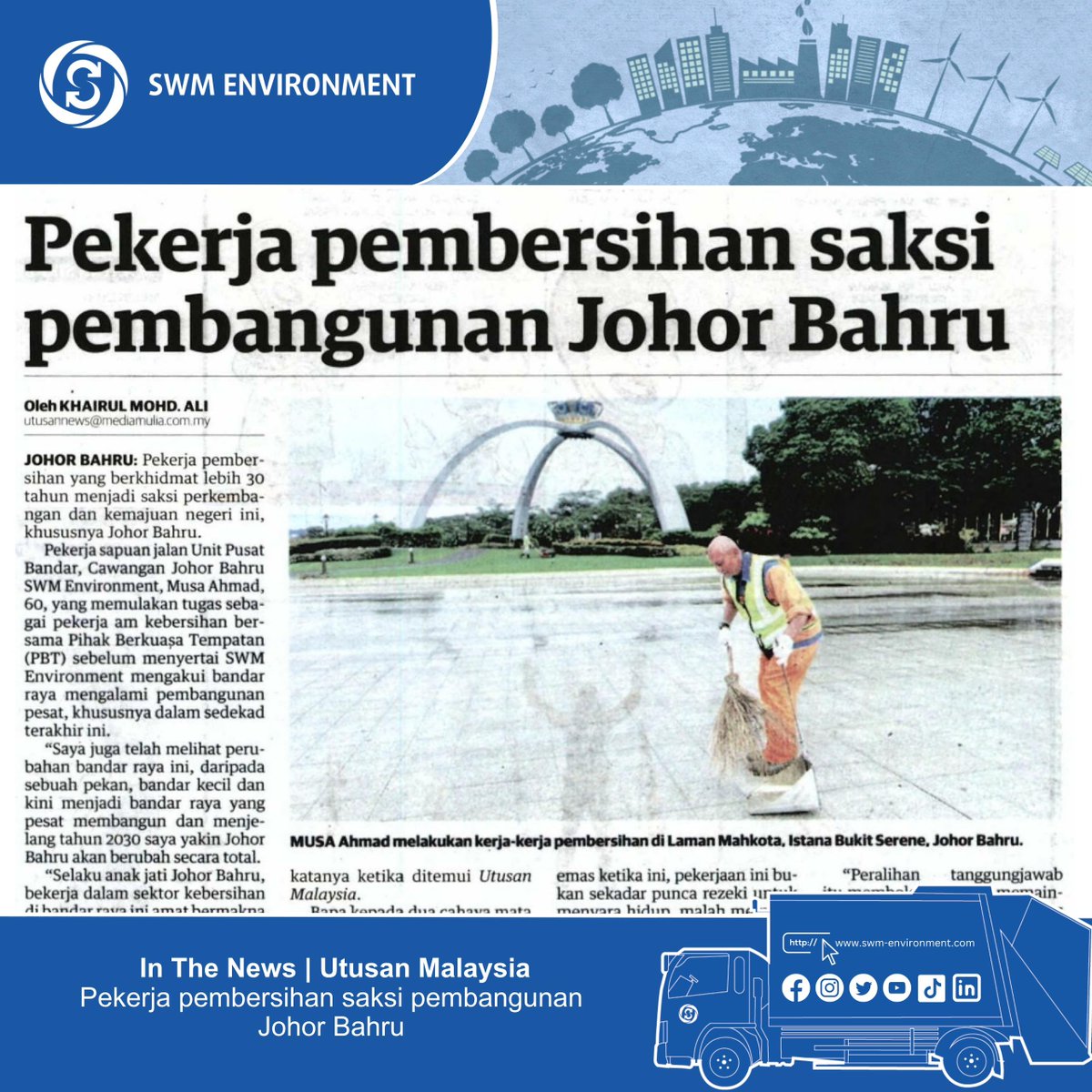 swmenvironment's tweet photo. Encik Musa Ahmad, pekerja pembersihan sapuan dari Unit Pusat Bandar SWM Environment Cawangan Johor Bahru berkongsi perubahan yang beliau lalui sepanjang tempoh 30 tahun dalam bidang pengurusan sisa pepejal dan pembersihan awal. https://t.co/FvuVr3oqoX