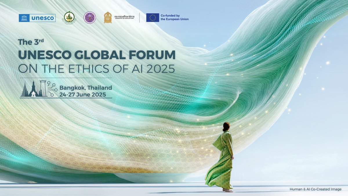 UNESCOEU's tweet photo. 🤖🌏Starting today in Bangkok, the @UNESCO Global Forum on the #EthicsOfAI, supported by the #EU, brings together global leaders to shape inclusive and ethical AI governance frameworks.

Learn more👉 https://t.co/DtyJKSOZMa https://t.co/5XMmLYxEvA