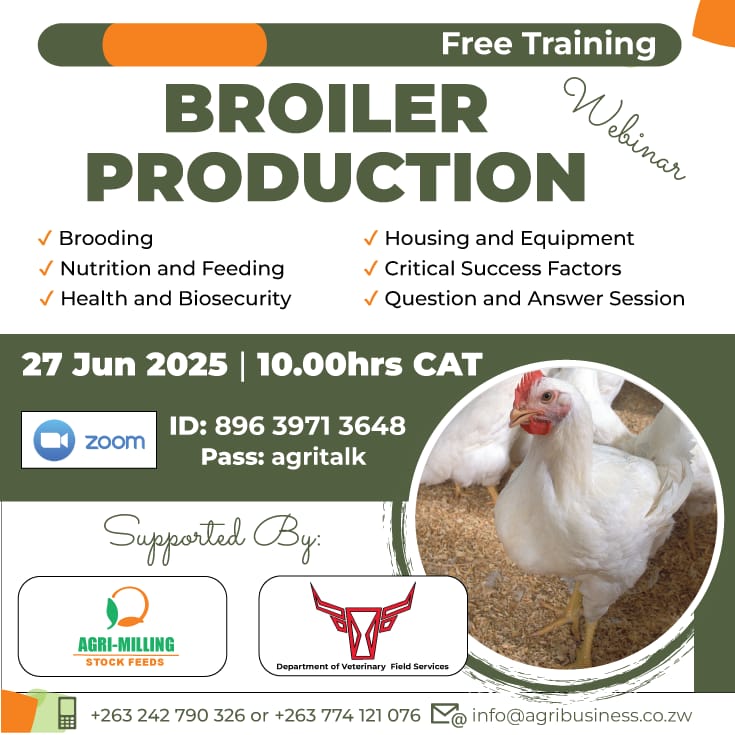 We have a free online training on Broiler production this Friday 27 June 2025 from 10am on Zoom!