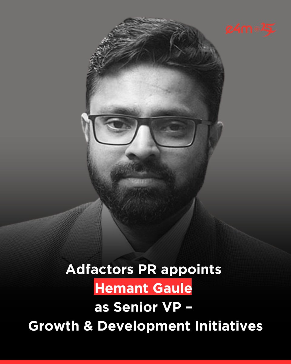 <a href="/AdfactorsPR/">Adfactors PR</a>  appoints <a href="/hemantgaule/">Hemant Gaule</a> as Senior VP – Growth &amp; Development Initiatives.
He has been recognised by multiple industry forums including ASEAN PR Network, Reputation Today, PRovoke Media and serves on the board of IABC Asia Pacific.

Read the full story -