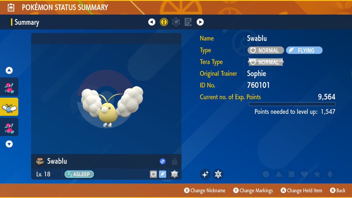 SharpOriginals's tweet photo. A surprise shiny while doing the Polygon 2 outbreaks! Love Swablu shiny! So much fun! #pokemon #shinypokémon #pokemonscarletandviolet #shinydex https://t.co/uLTLj2vx5E