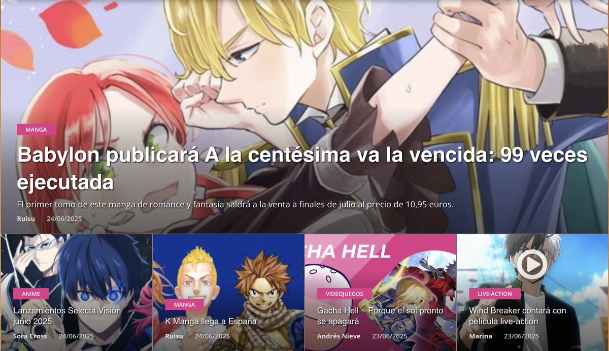 Ramen Para Dos (@ramenparados) on Twitter photo 🗞️ #HoyEnPortada
<a href="/ed_babylon/">Ediciones Babylon</a> publicará A la centésima va la vencida 🆕, lanzamientos de <a href="/SelectaVision/">SelectaVisión</a> en junio 📀, <a href="/KMANGA_KODANSHA/">K MANGA</a> llega a europa 📲, #GachaHell 'Porque el sol se apagará pronto' 🌞 y el live action de #WINDBREAKER 📺
👉 Todo esto en ramenparados.com 🗞️ #HoyEnPortada
<a href="/ed_babylon/">Ediciones Babylon</a> publicará A la centésima va la vencida 🆕, lanzamientos de <a href="/SelectaVision/">SelectaVisión</a> en junio 📀, <a href="/KMANGA_KODANSHA/">K MANGA</a> llega a europa 📲, #GachaHell 'Porque el sol se apagará pronto' 🌞 y el live action de #WINDBREAKER 📺
👉 Todo esto en ramenparados.com