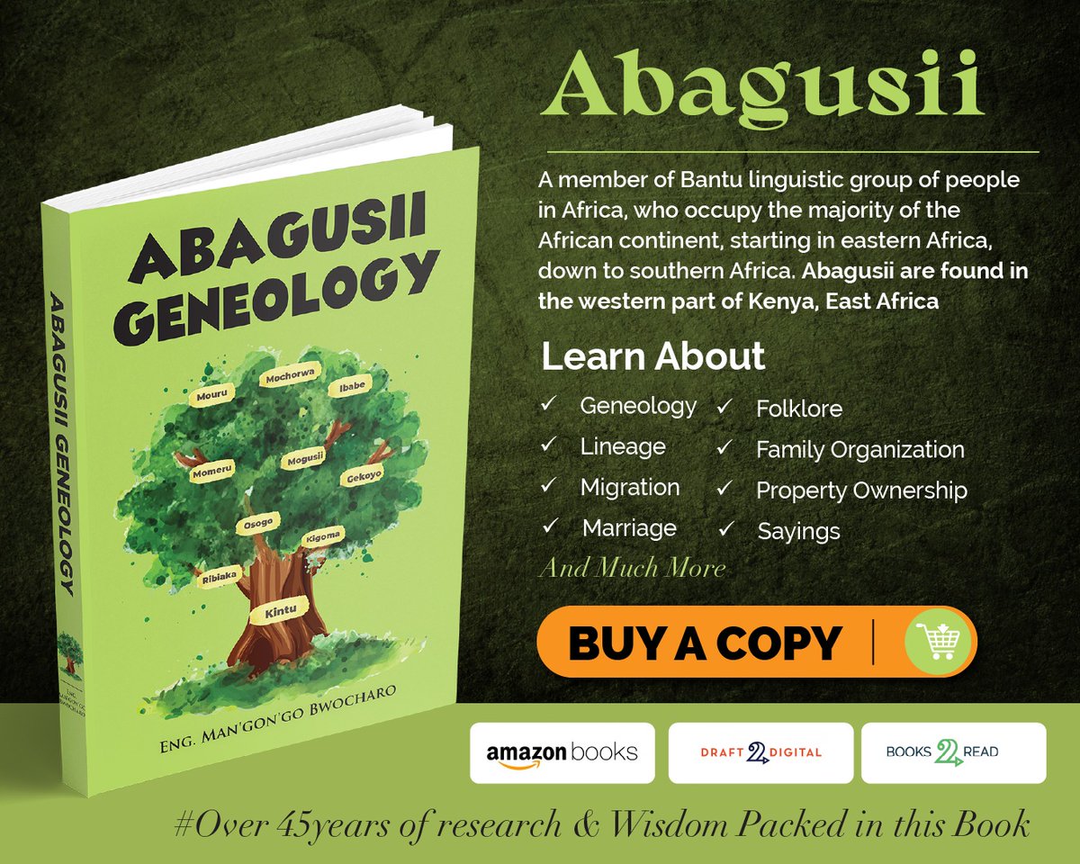 thewriterspenke's tweet photo. Explore the rich history of the Abagusii people in "Abagusii Geneology" by Eng. Man’gon’go Bwochaaro.

45+ years of research covering:
✅ Lineage &amp; Marriage
✅ Migration &amp; Folklore
✅ Family Structures &amp; Sayings
✅ Property Ownership
#AbagusiiGeneology #KenyanAuthors  #Cultural https://t.co/f9blp6pgol