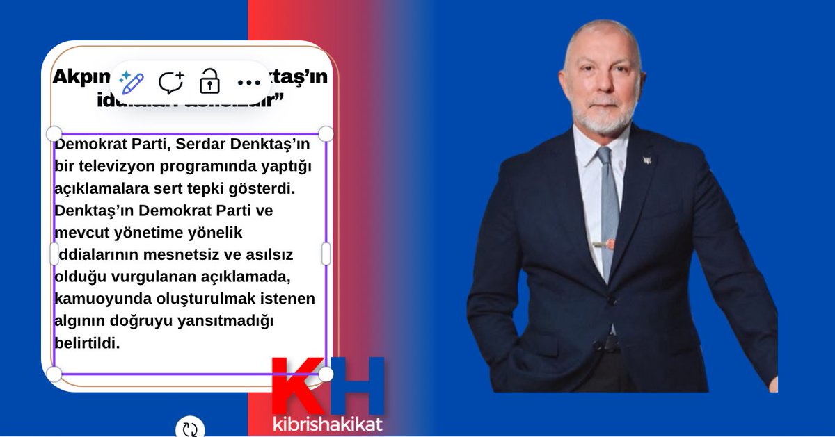 DP’den Denktaş’a mesaj: Bu sözler yakışmadı kibrishakikat.com/?p=237341 #SerhatAkpınar #Hakikat #DemokratParti #DP
<a href="/akpinar_serhat/">Serhat AKPINAR</a>