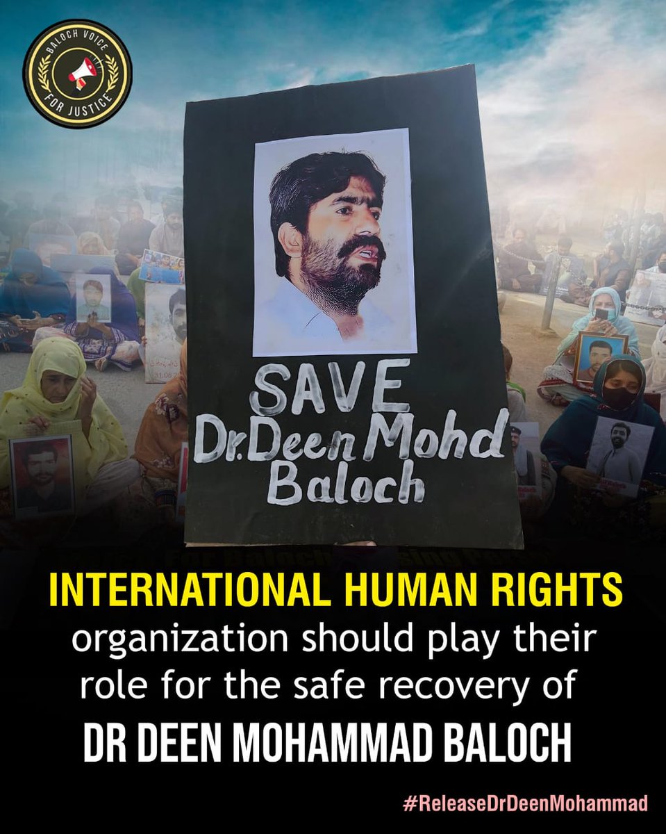 Enforced disappearance is a grave violation of human rights. Dr. Deen Mohammad Baloch has been forcibly disappeared since 2009. His family deserves truth &amp; justice. We urge human rights organizations to act immediately &amp; hold those responsible accountable.
#ReleaseDrDeenMohammad