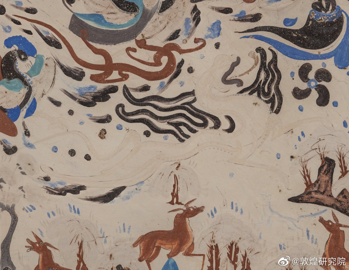DunhuangAcademy's tweet image. Step into Cave 249 (Western Wei Dynasty) and meet the White Tiger (Chinese: 白虎) — one of China's four mythological creatures, and the sacred guardian of the west! With jaws open and wings flared, it charges through the skies, radiating strength and protection.
#DunhuangMuralArt…