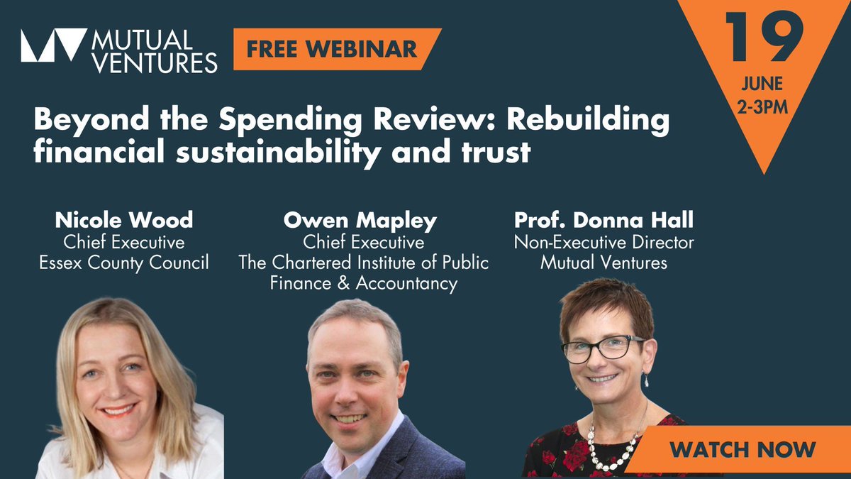 MutualVentures's tweet image. 📺Watch on demand📺 @aglaird was joined by @ProfDonnaHall, Nicole Wood
@Essex_CC and Owen Mapley @CIPFA to reflect on the recent #SpendingReview. They discuss #RadicalPlaceLeadership, council finances, #LGR, and much more: mutualventures.co.uk/post/beyond-th…