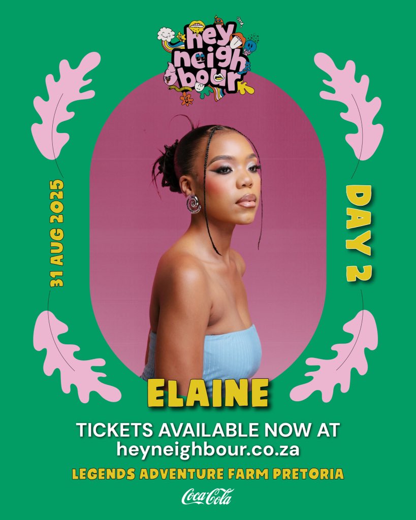HeyNeighbourFest (@heyneighbourfes) on Twitter photo Our shining star makes her return to The Hood this August โจ
The always enchanting <a href="/elaineofficial_/">Shining star</a> is ready to sing her heart out for you ๐ซถ
Tickets available at heyneighbour.co.za ๐ซ Our shining star makes her return to The Hood this August โจ
The always enchanting <a href="/elaineofficial_/">Shining star</a> is ready to sing her heart out for you ๐ซถ
Tickets available at heyneighbour.co.za ๐ซ