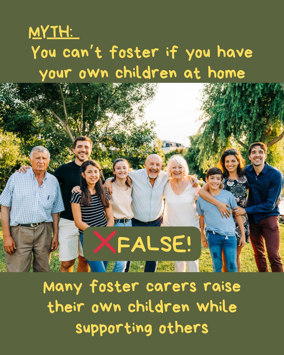 FosterOptions's tweet image. Myth: "You can’t foster if you have your own children".

✅ You can! Fostering can be an amazing journey for the whole family. We work with you to make sure everyone is supported.
📩 DM us to learn more.
 🔁RT to help bust this myth.
#FosteringMyths #FosterCare #FosterWithUs