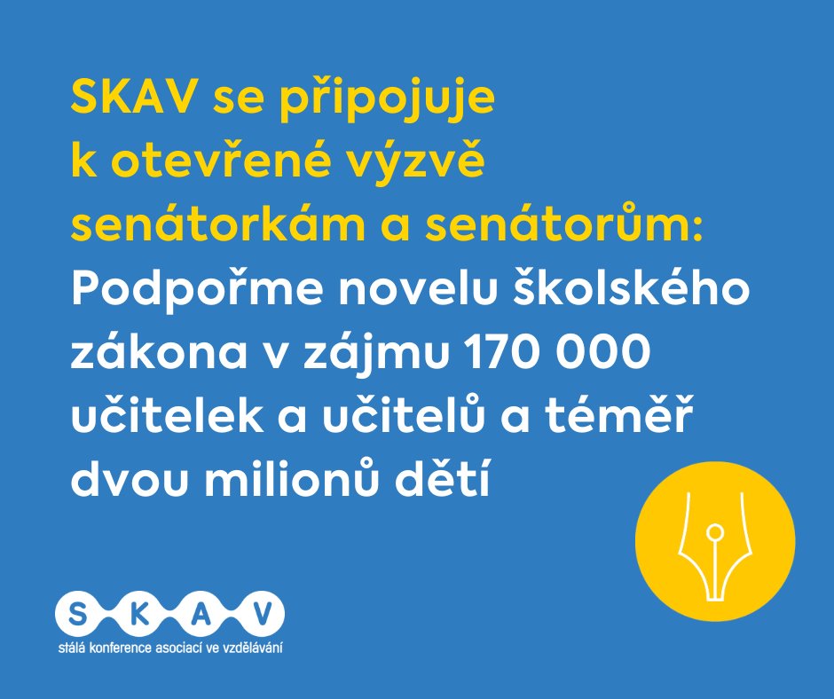 SKAVcz's tweet photo. 👐Vyzýváme senátorky a senátory, aby schválili novelu školského zákona, která přináší dlouho očekávané změny. K výzvě @ucitelnazivo se připojilo 30 organizací!
👉Více: https://t.co/4CIRieTZpt https://t.co/WancfiKdu1