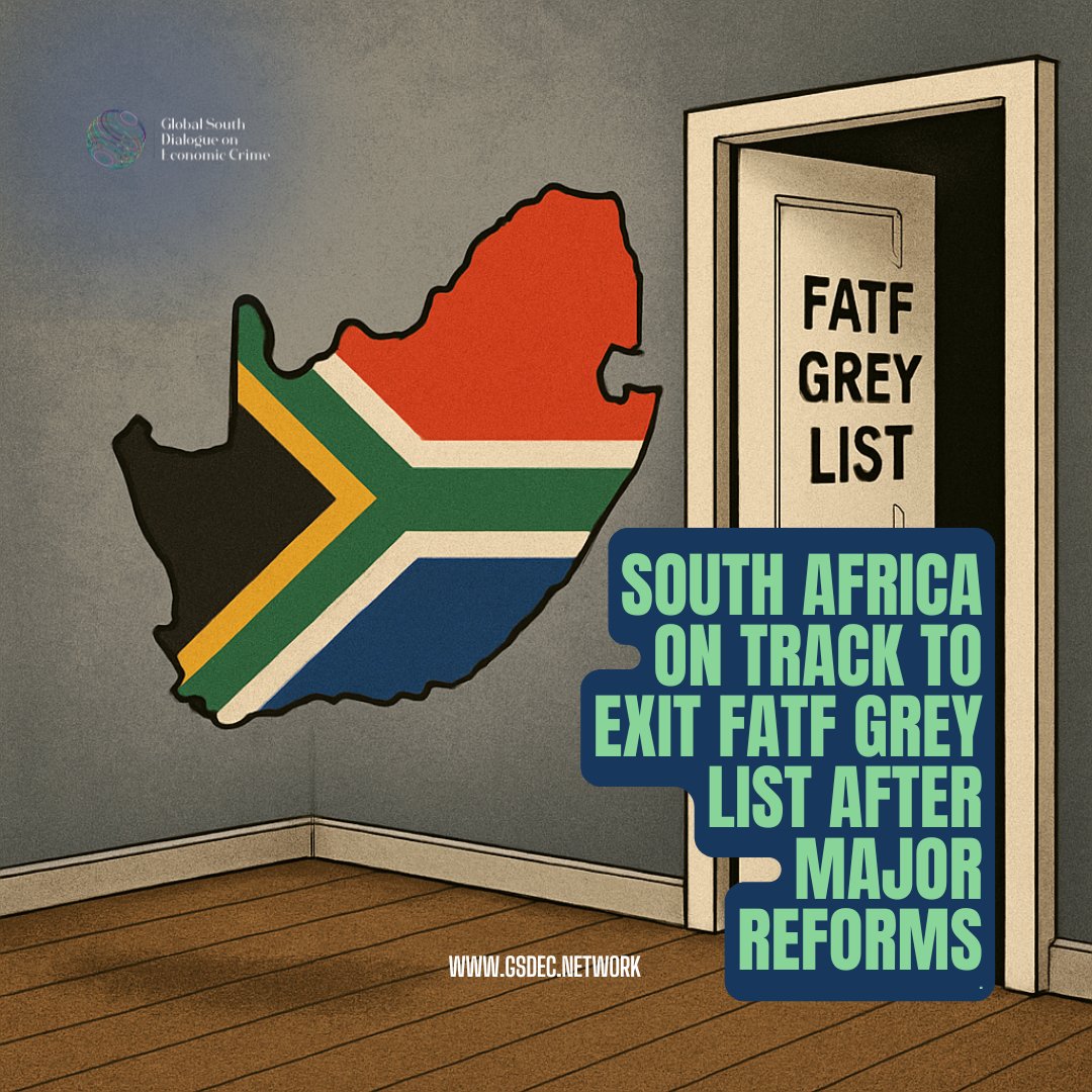 on_dialogue's tweet photo. South Africa is on track to exit the FATF grey list by October after completing all required reforms.  At GSDEC, we applaud these efforts and remain committed to supporting global initiatives against economic crime.  #FinancialIntegrity #SouthAfrica #AML #FATF #GSDEC https://t.co/6ob8hixN4a
