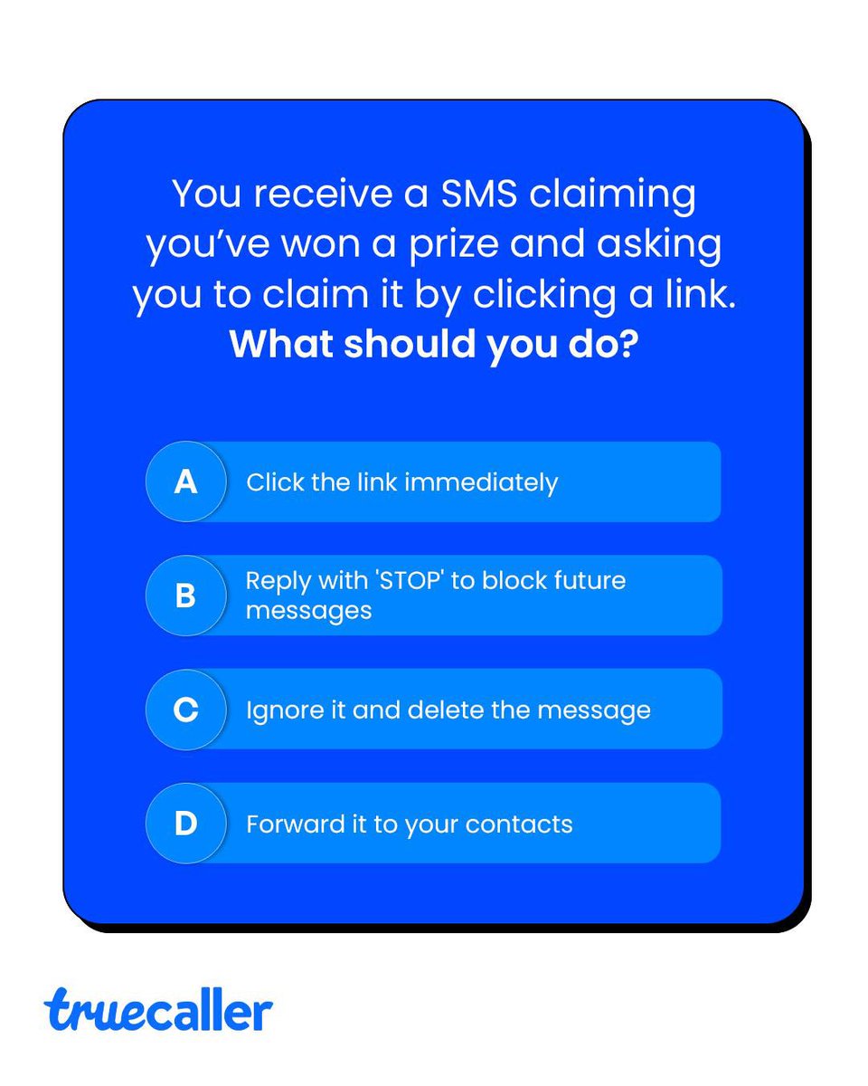 Truecaller_ng's tweet image. Again, are you smarter than scammers? What's your answer?

#TruecallerScamQuiz #Truecaller #TakeTheRIghtCall