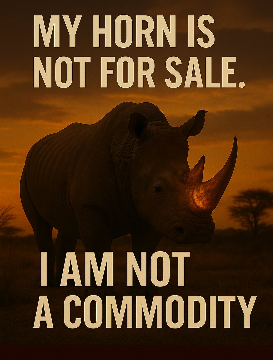 SueSpurgin's tweet photo. #Rhinos are NOT products.
They are NOT trophies, ornaments, or medicine!
They are ancient beings—keepers of wild spaces—who deserve to live free &amp; whole.
Yet, every day, they are brutally #poached for their horns—driven by greed, myths, &amp; illegal trade. 
#MyHornIsNotForSale! https://t.co/lR0s5g2TLj