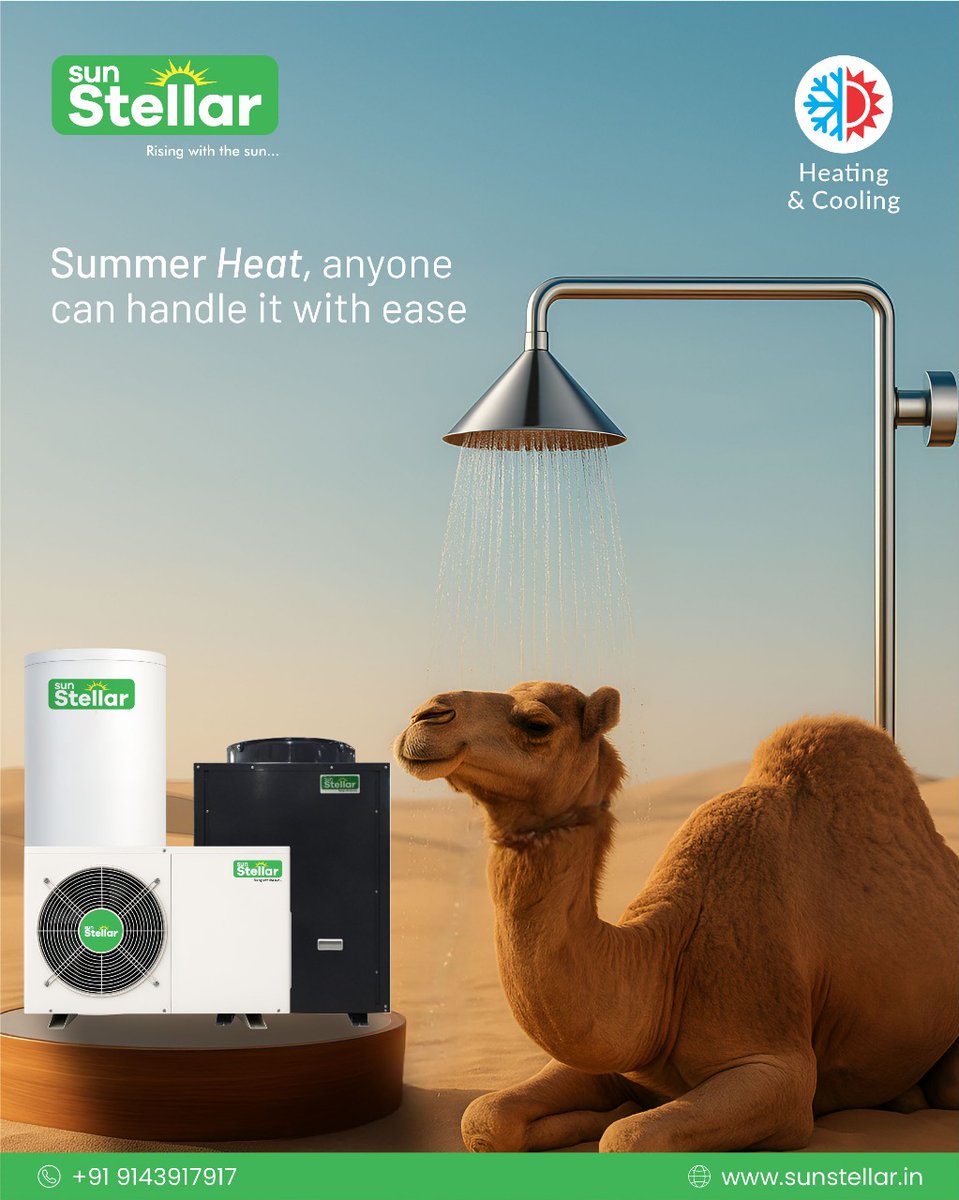 Experience unmatched technology with water temperature control even in the harshest weather with Sun Stellar’s advanced Heating &amp; Cooling Heat Pump Water Heater.
📞 +91 91439 17917 | 🌐 sunstellar.in

#SunStellar #HeatingAndCooling #EnergyEfficientSolutions
